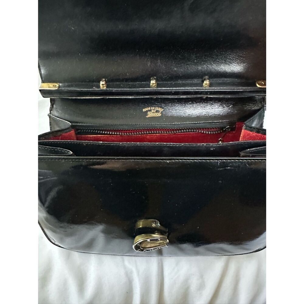 Gucci Black Patent Shoulder Bag with Bamboo Accent - Picture 13 of 14